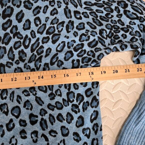 Kinross Cashmere Sweater Womens Small Blue Black Cheetah Animal Print 3/4 Sleeve - Picture 6 of 8
